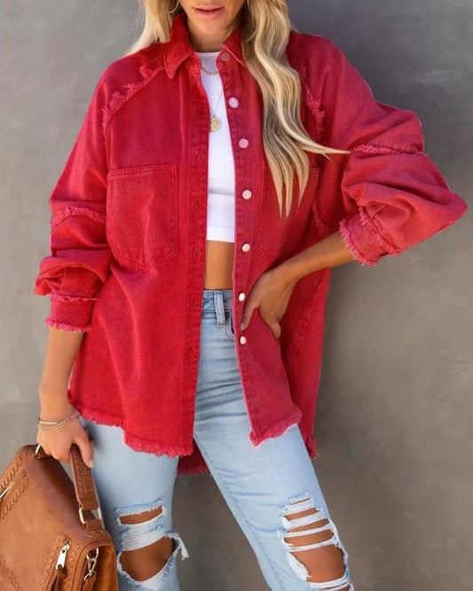 Casual Fringed Ripped Loose Denim Jacket