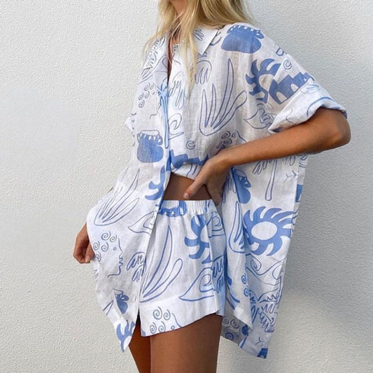 Loose and fashionable two-piece set of three-quarter sleeve shorts