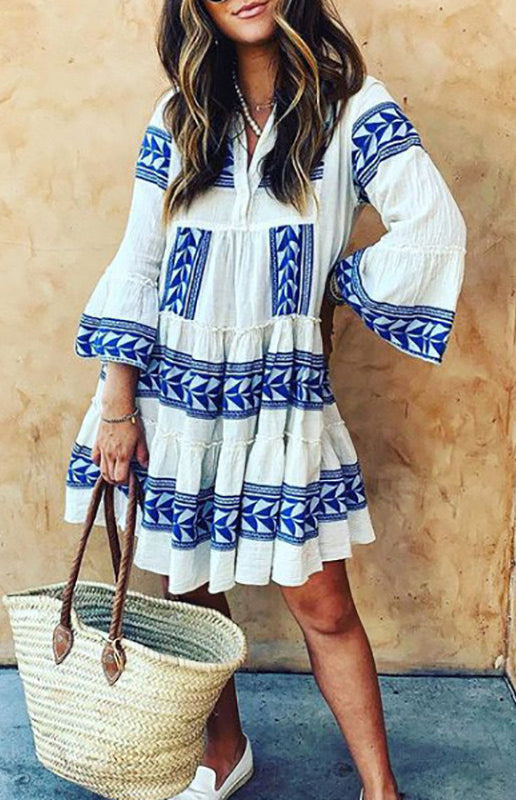Women's Geometric Print Tiered Cover-up Dress