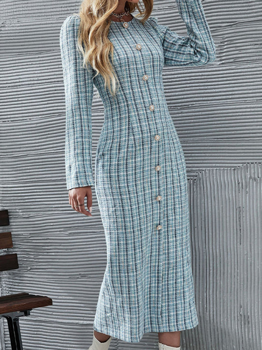Women’s Checkered Long Fit Elegant Dress