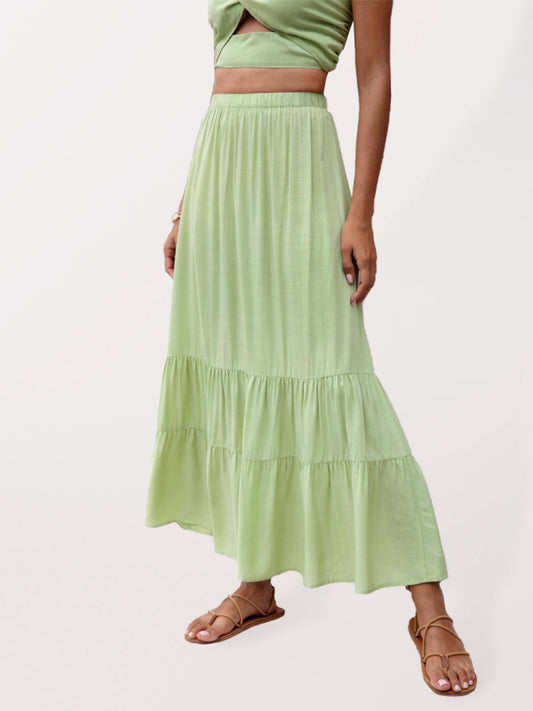 Women's Solid Color Tiered Maxi Skirt