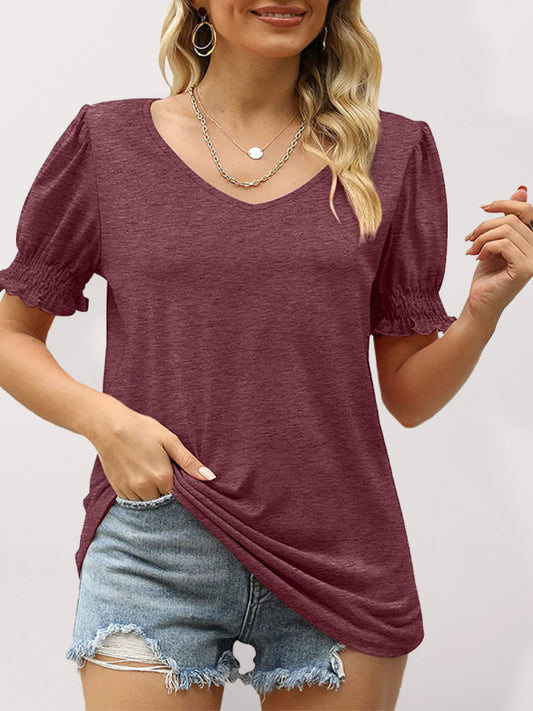 Women's Solid Color Puff Sleeve Knit Top