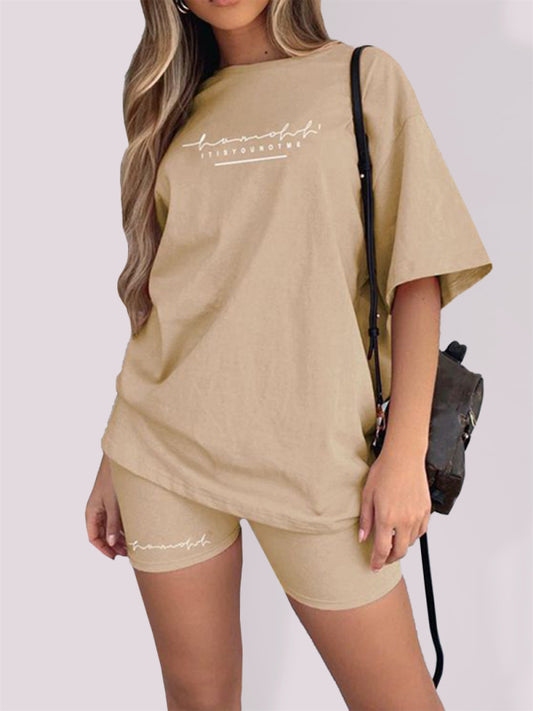 Women's Solid Color Double Dry T-shirt And Matching Shorts