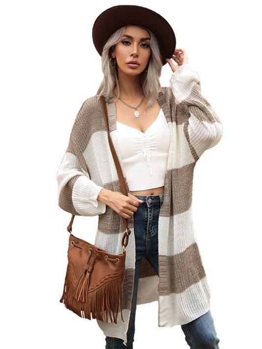 women's long stitched long sleeve knitted sweater coat